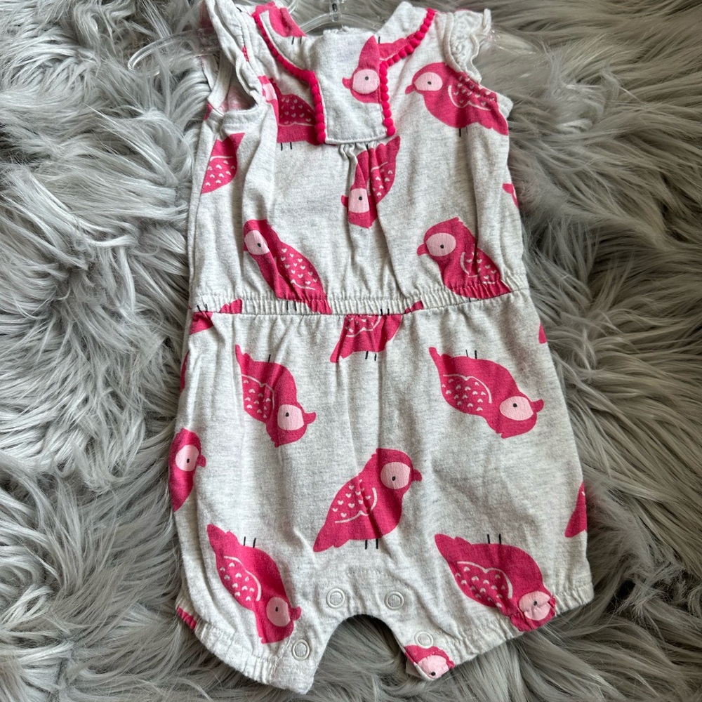 Pink Bird Print Kids One Piece Romper